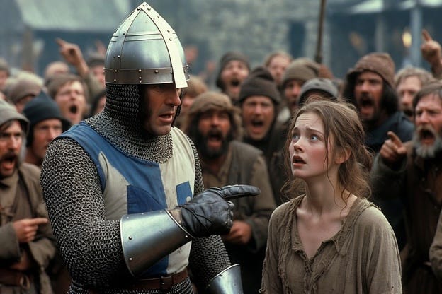Scène uit Monty Python and the Holy Grail: de heksenproef